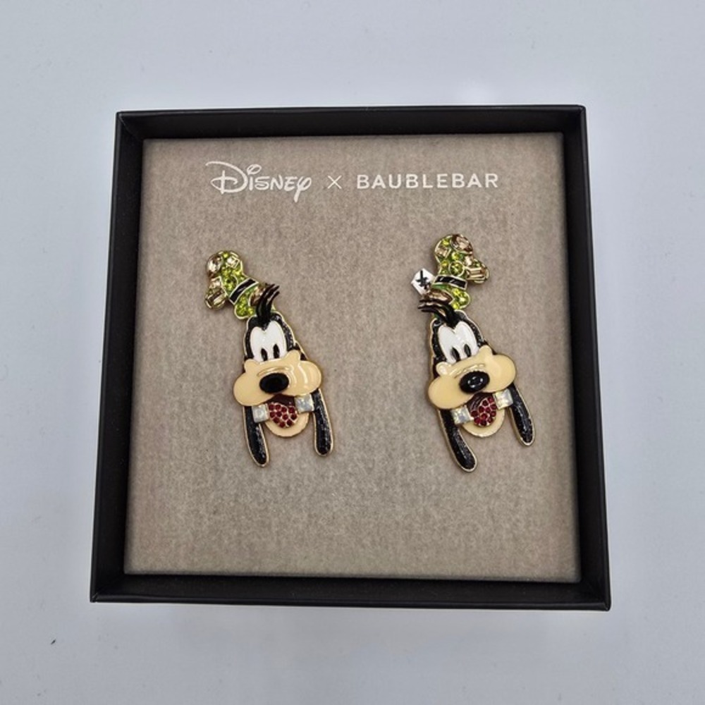 New Disney x Baublebar‎ Goofy Earrings Enamel Crystal Rhinestone Bling Green Hat